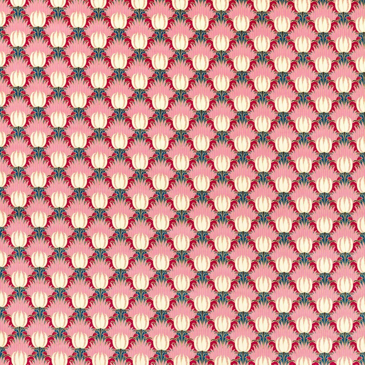 Morris & Co Tulip & Bird Amaranth & Blush Fabric