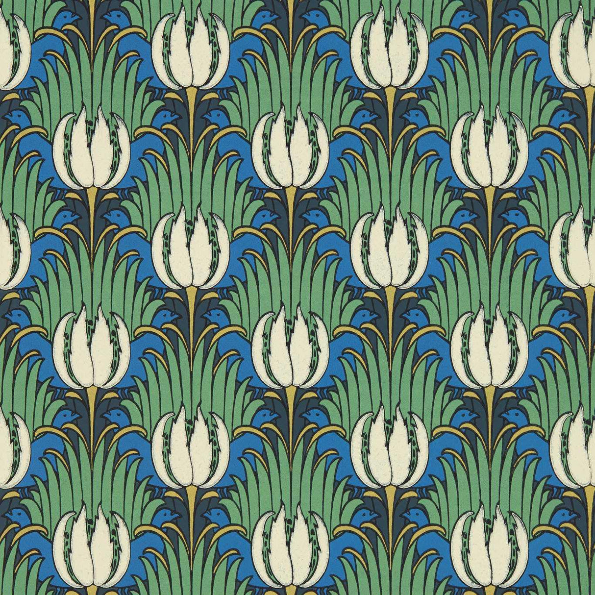 Morris & Co Tulip & Bird Goblin Green & Raven Wallpaper