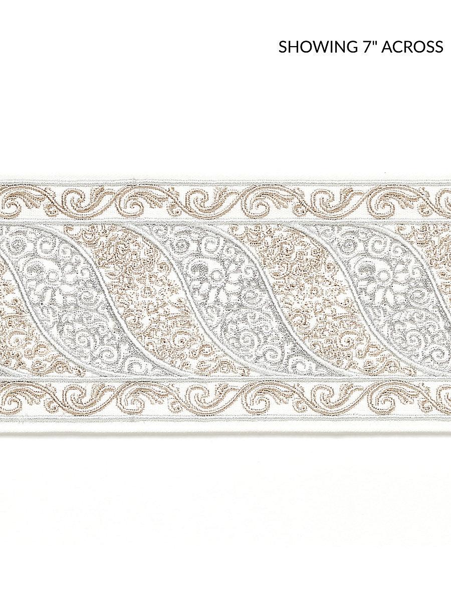 Scalamandre Paisley Embroidered Tape Silver Sand Trim