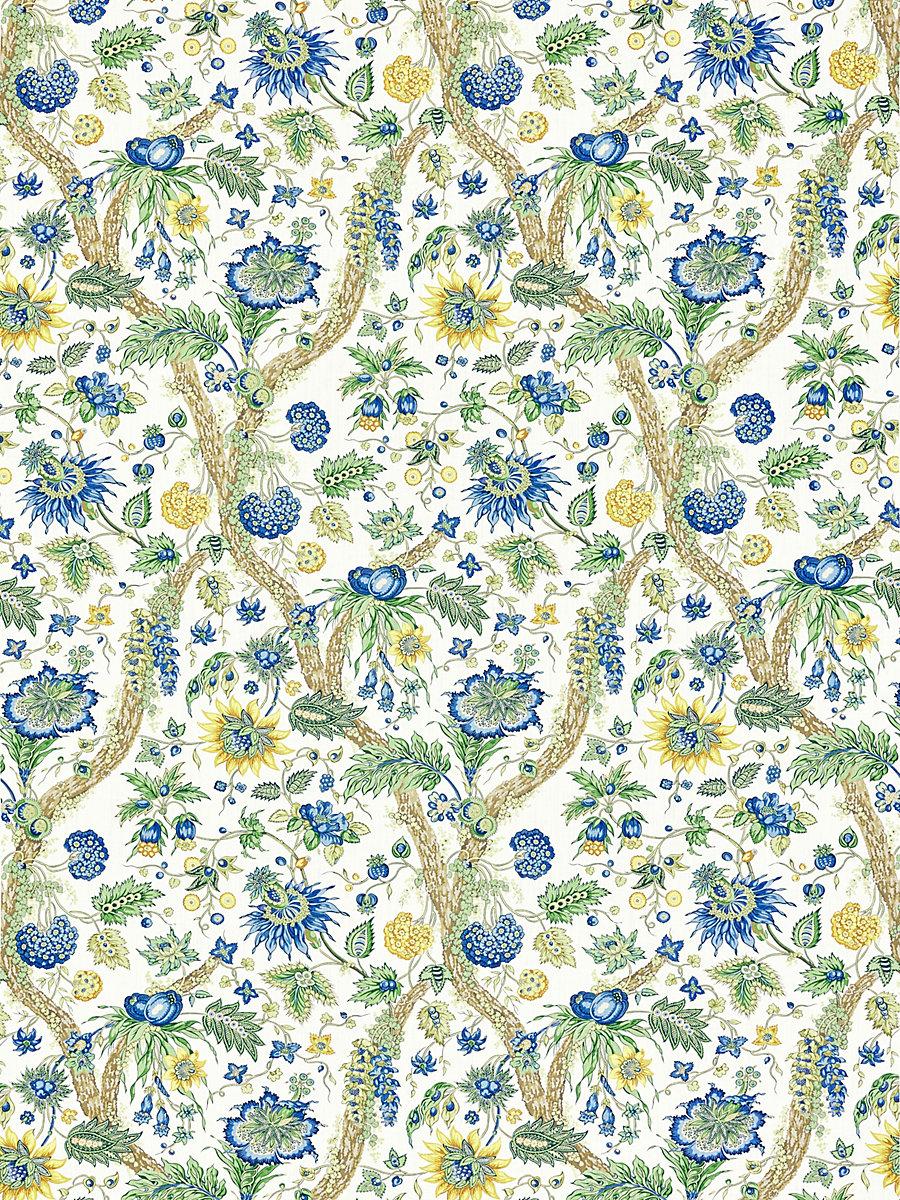 Scalamandre Fleurs Tropicales Blue And Gold Fabric