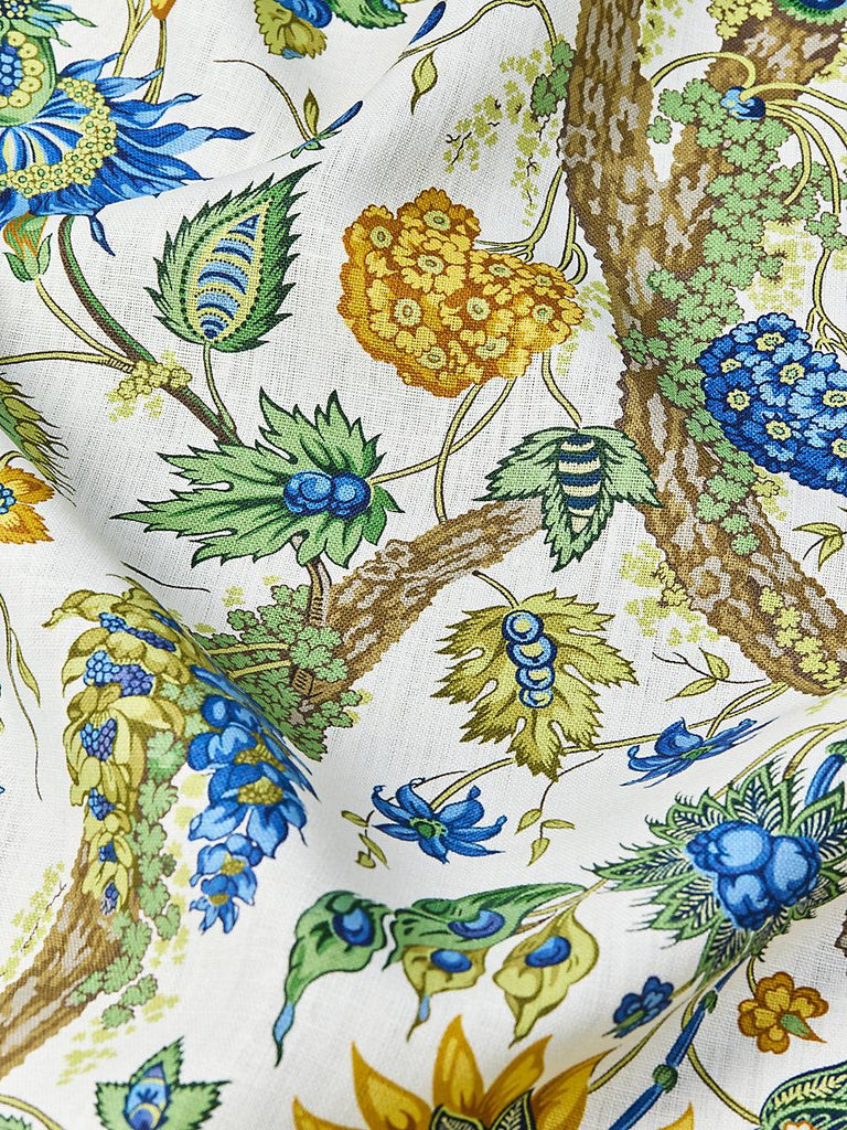 Scalamandre Fleurs Tropicales Blue And Gold Fabric