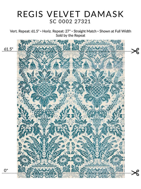Scalamandre Regis Velvet Damask Azure Fabric