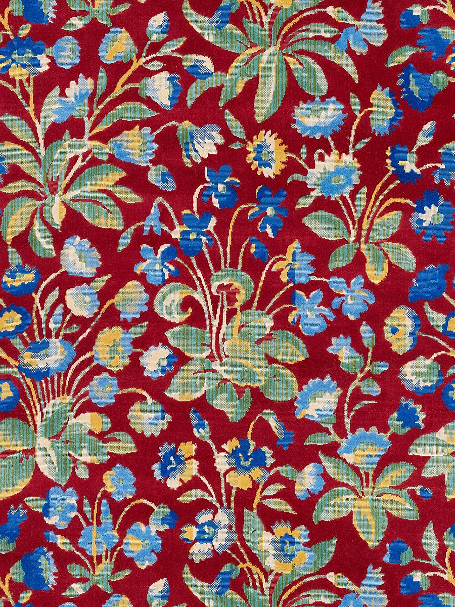 Scalamandre Millefleur Velvet Ruby Cobalt Fabric