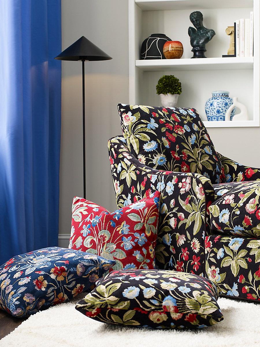 Scalamandre Millefleur Velvet Ruby Cobalt Fabric