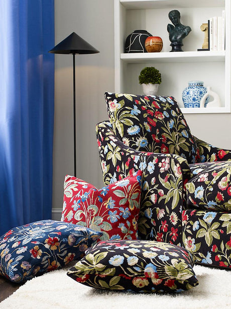 Scalamandre Millefleur Velvet Ruby Cobalt Fabric