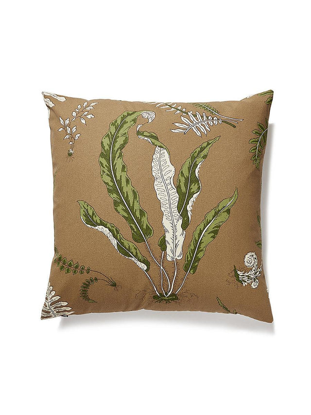 Scalamandre Elsie De Wolfe Outdoor 22 X 22 - Greens On Brown Decorative Pillow
