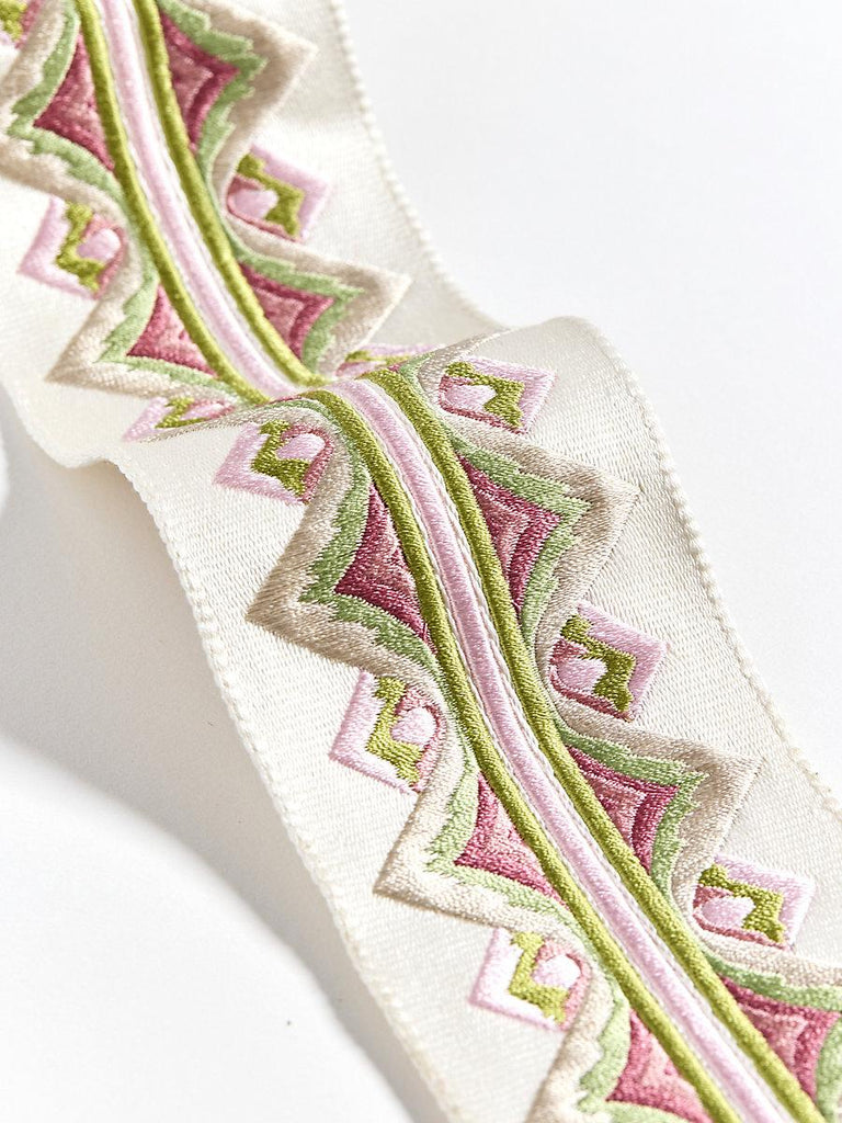 Scalamandre Flamme Embroidered Tape Pink And Green Trim