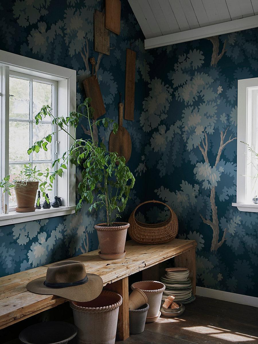 Scalamandre Raphael Forest | Mural Midnight Blue Wallpaper