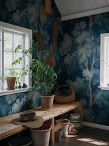Scalamandre Raphael Forest | Mural Midnight Blue Wallpaper