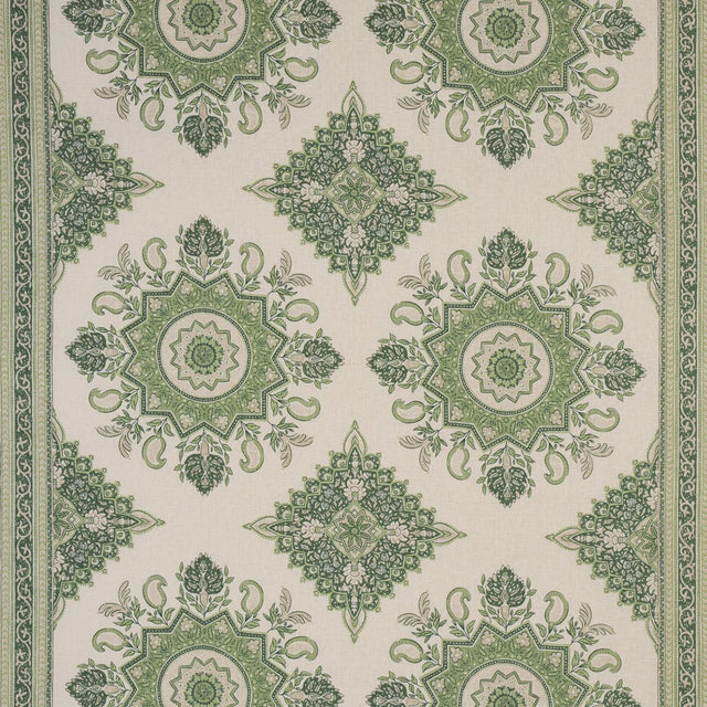 Schumacher Montecito Medallion Leaf Green Fabric