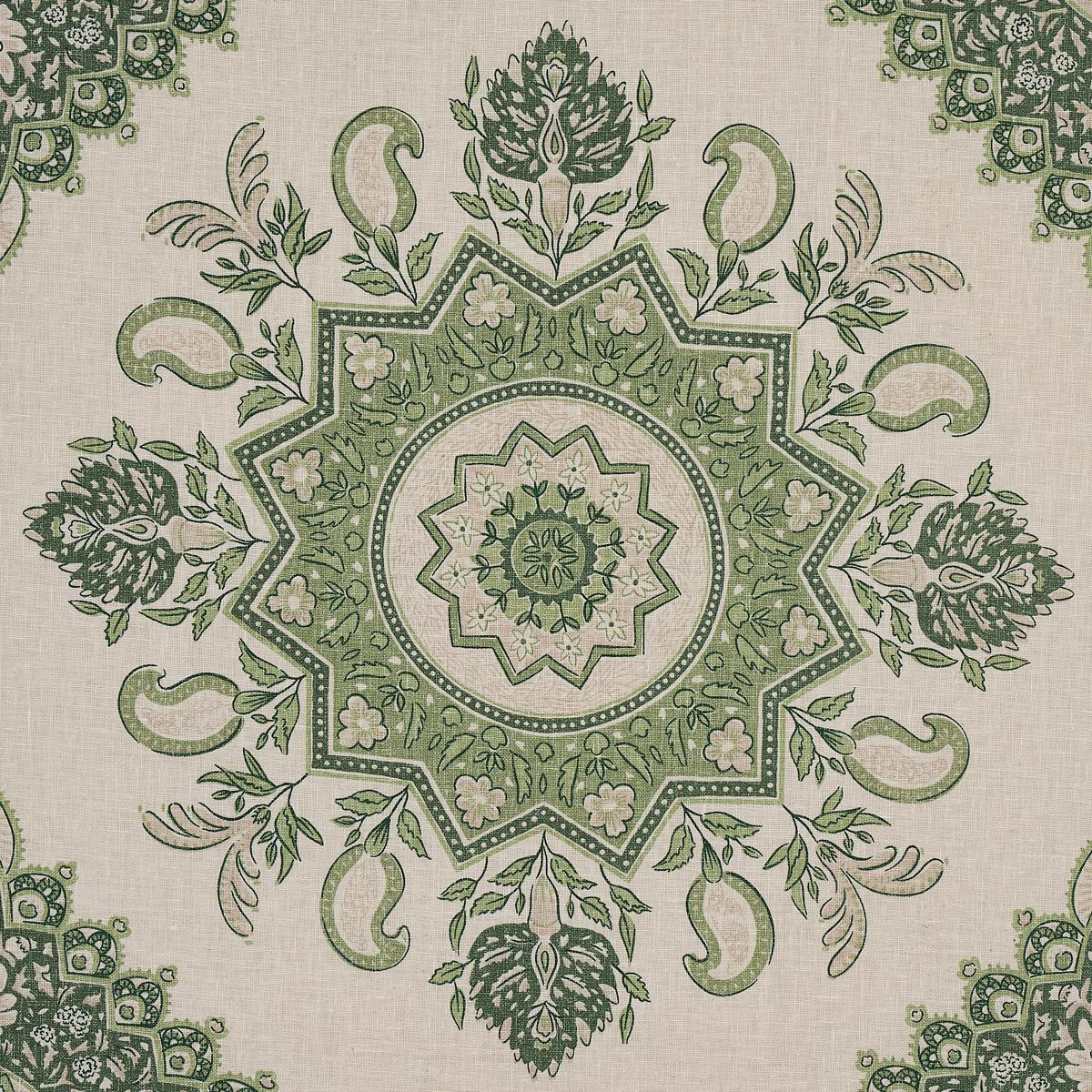 Schumacher Montecito Medallion Leaf Green Fabric