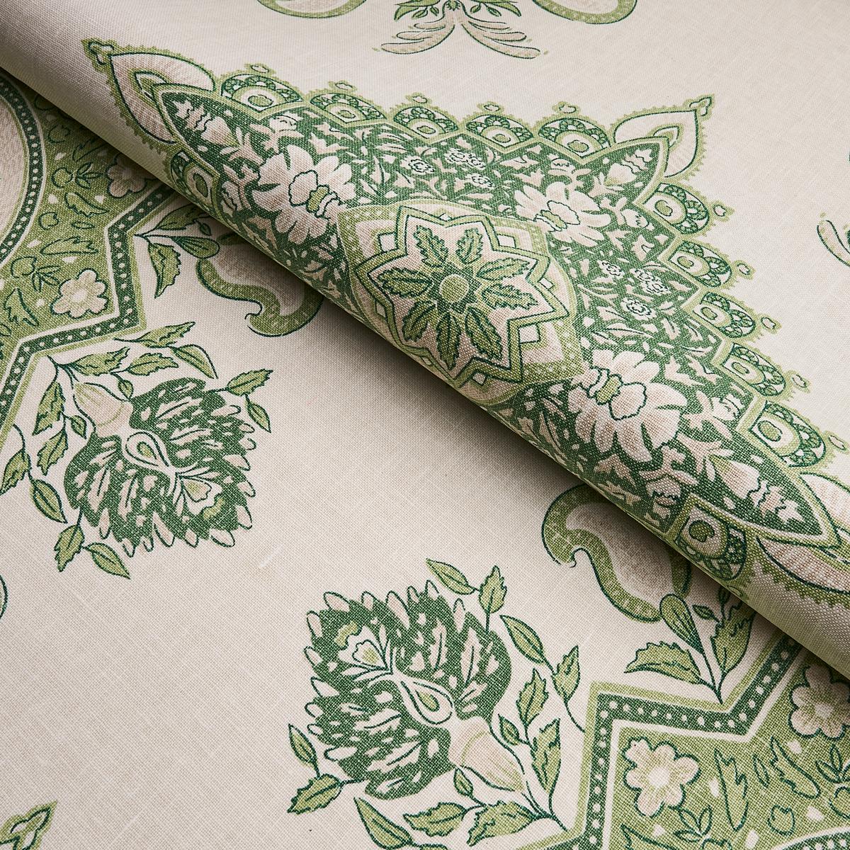 Schumacher Montecito Medallion Leaf Green Fabric