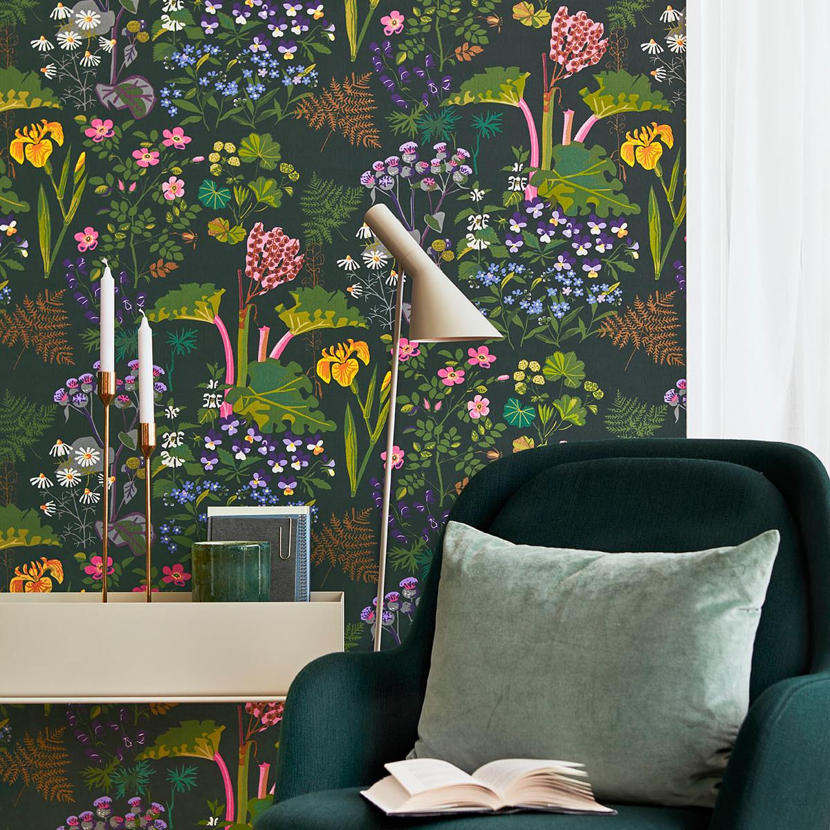 Borastapeter Rabarber Charcoal Multi Wallpaper