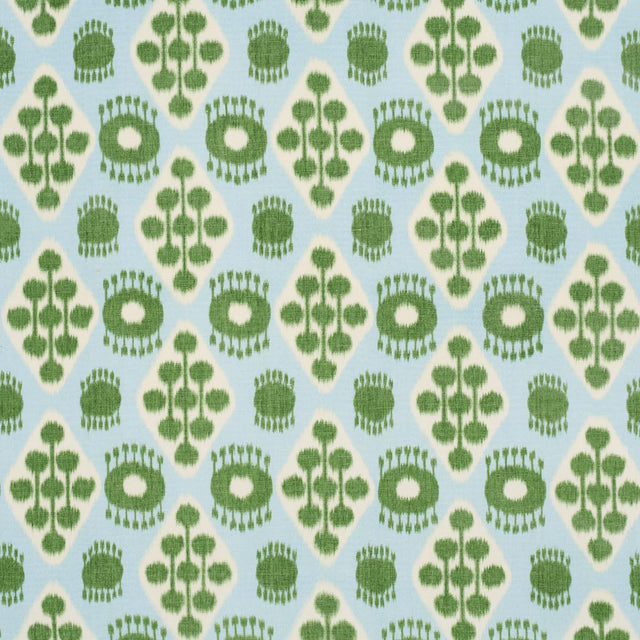 Schumacher Hamilton Ikat Blue And Leaf Fabric