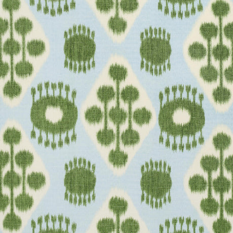 Schumacher Hamilton Ikat Blue And Leaf Fabric