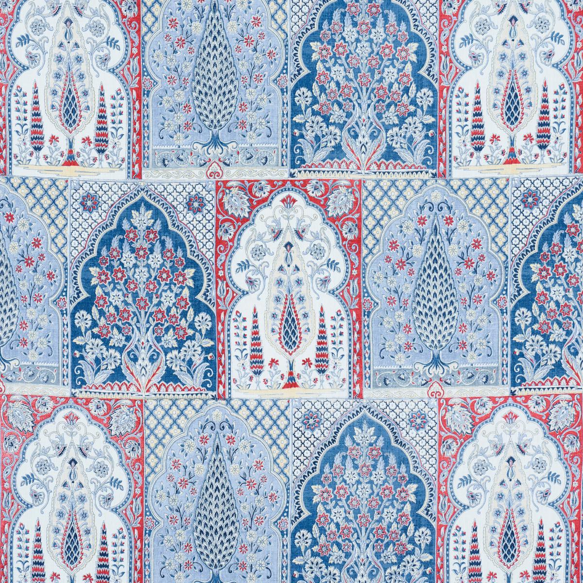 Schumacher Barra Palace Indigo & Crimson Fabric
