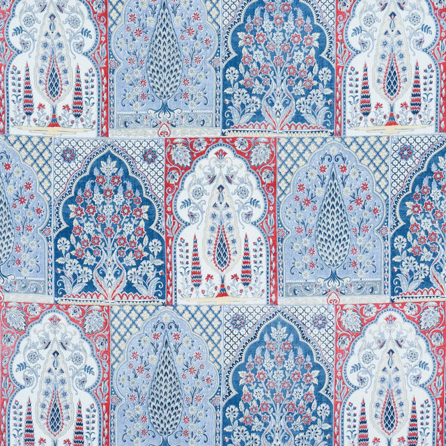 Schumacher Barra Palace Indigo & Crimson Fabric