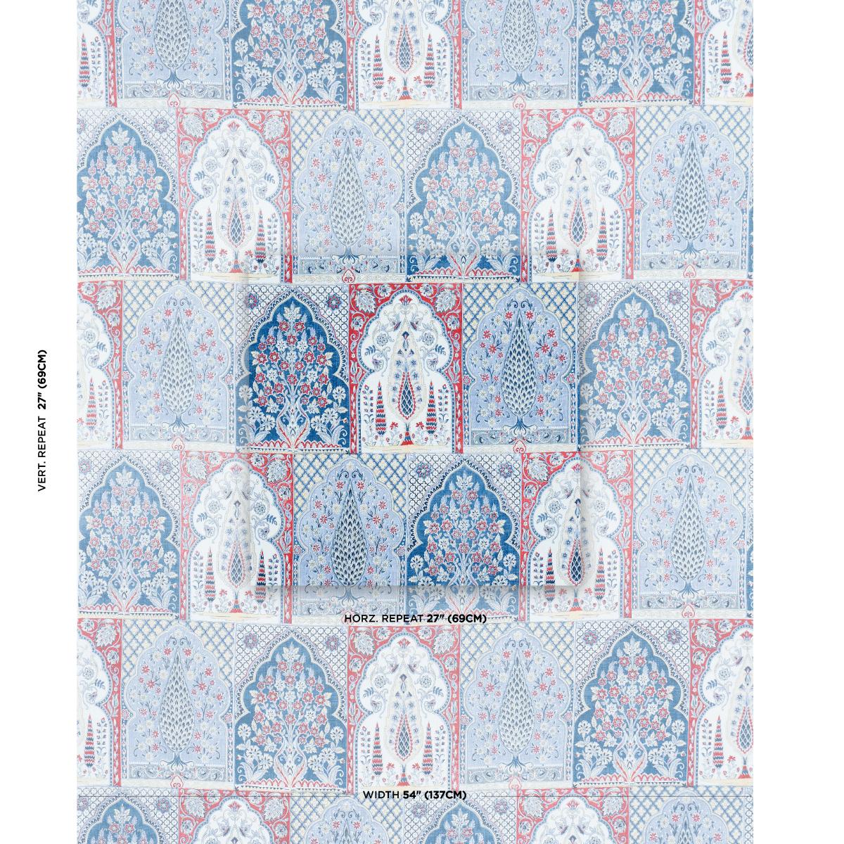 Schumacher Barra Palace Indigo & Crimson Fabric