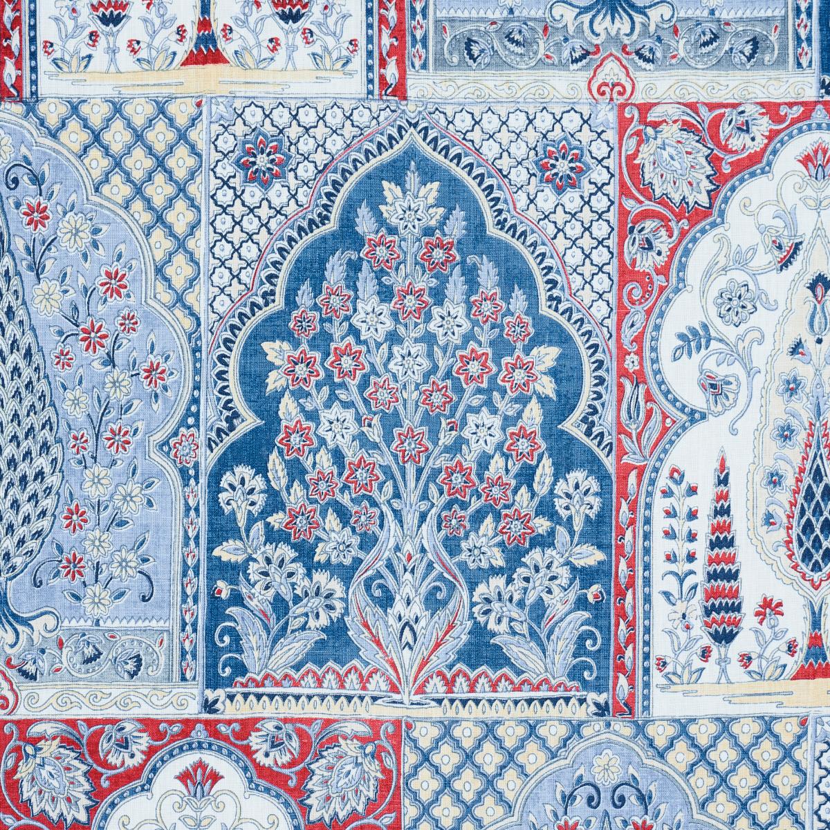 Schumacher Barra Palace Indigo & Crimson Fabric