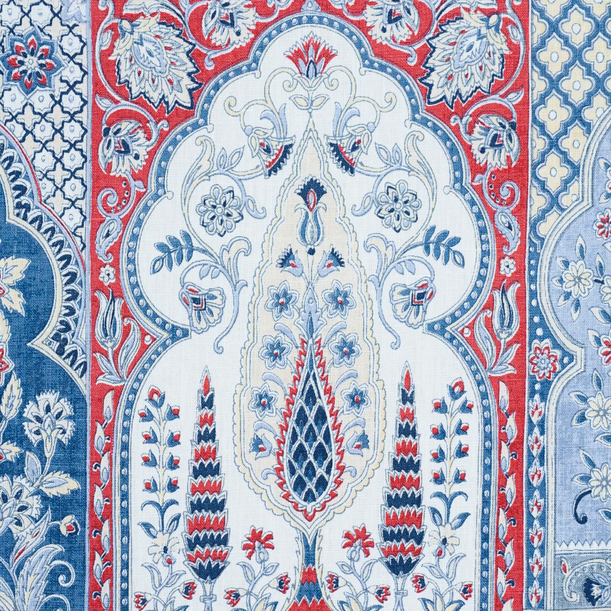 Schumacher Barra Palace Indigo & Crimson Fabric