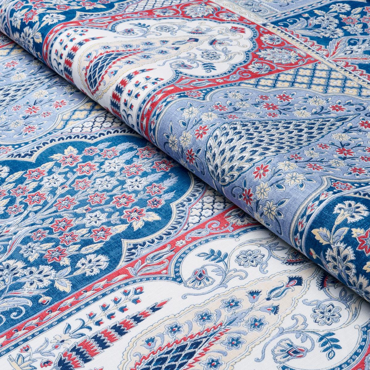 Schumacher Barra Palace Indigo & Crimson Fabric
