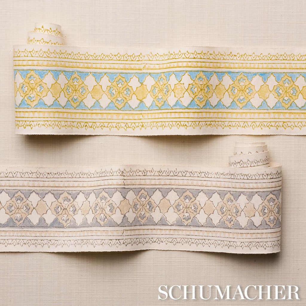 Schumacher Amira Hand Block Printed Tape Sand & Grey Trim