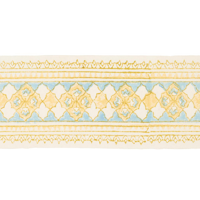 Schumacher Yellow & Aqua Amira Hand Block Printed Tape