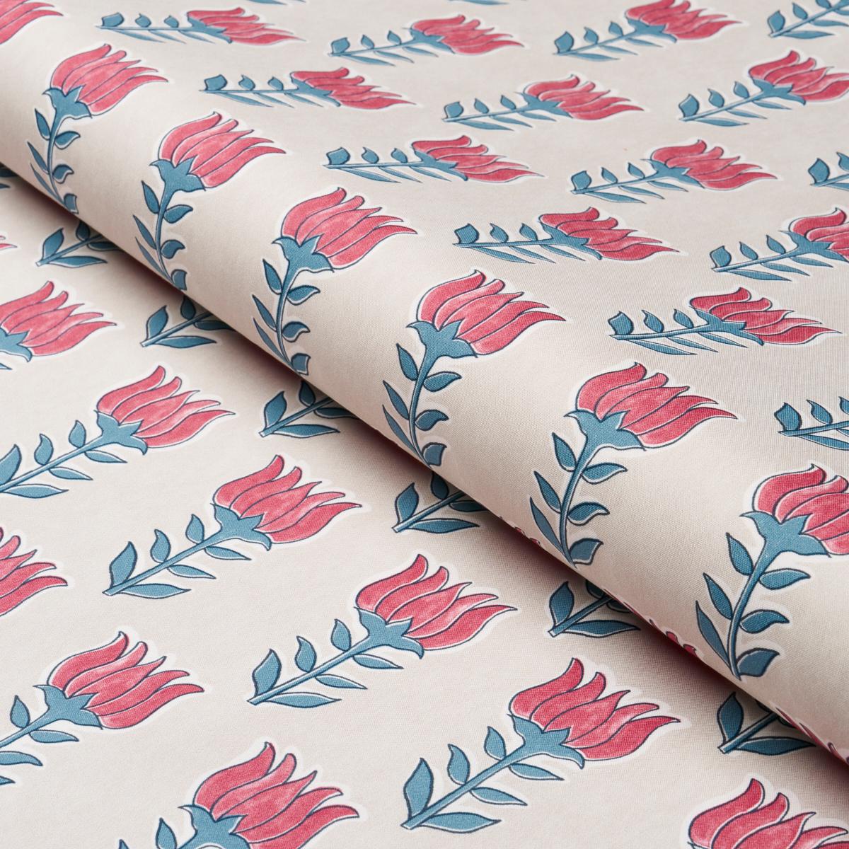 Schumacher Mia Tulip Delft & Crimson Fabric