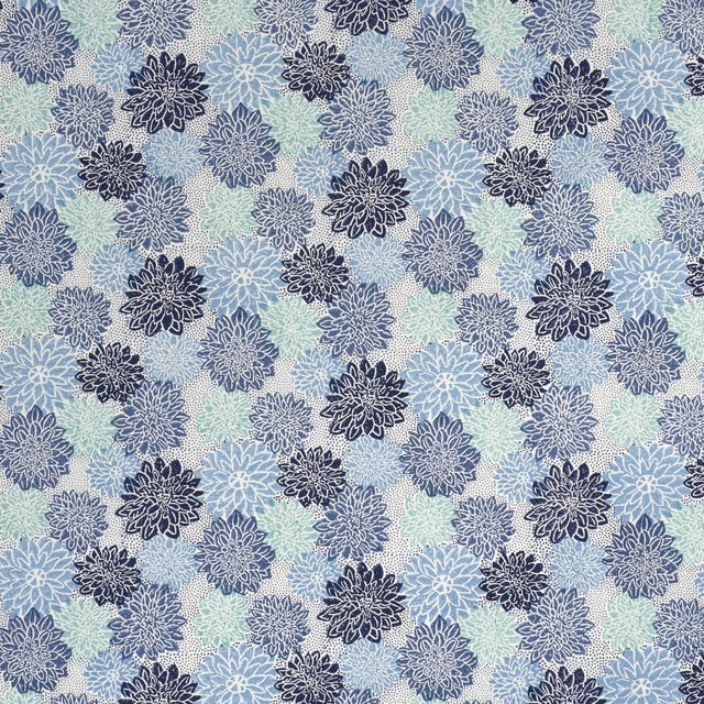 Schumacher Dahlia Hand Block Print Blues Fabric