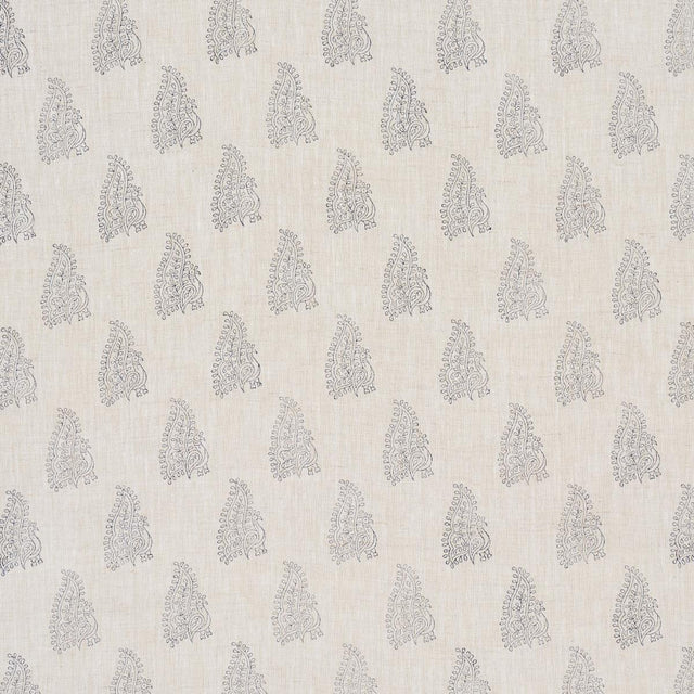 Schumacher Peacock Linen Hand Blocked Print Navy & Flax Fabric