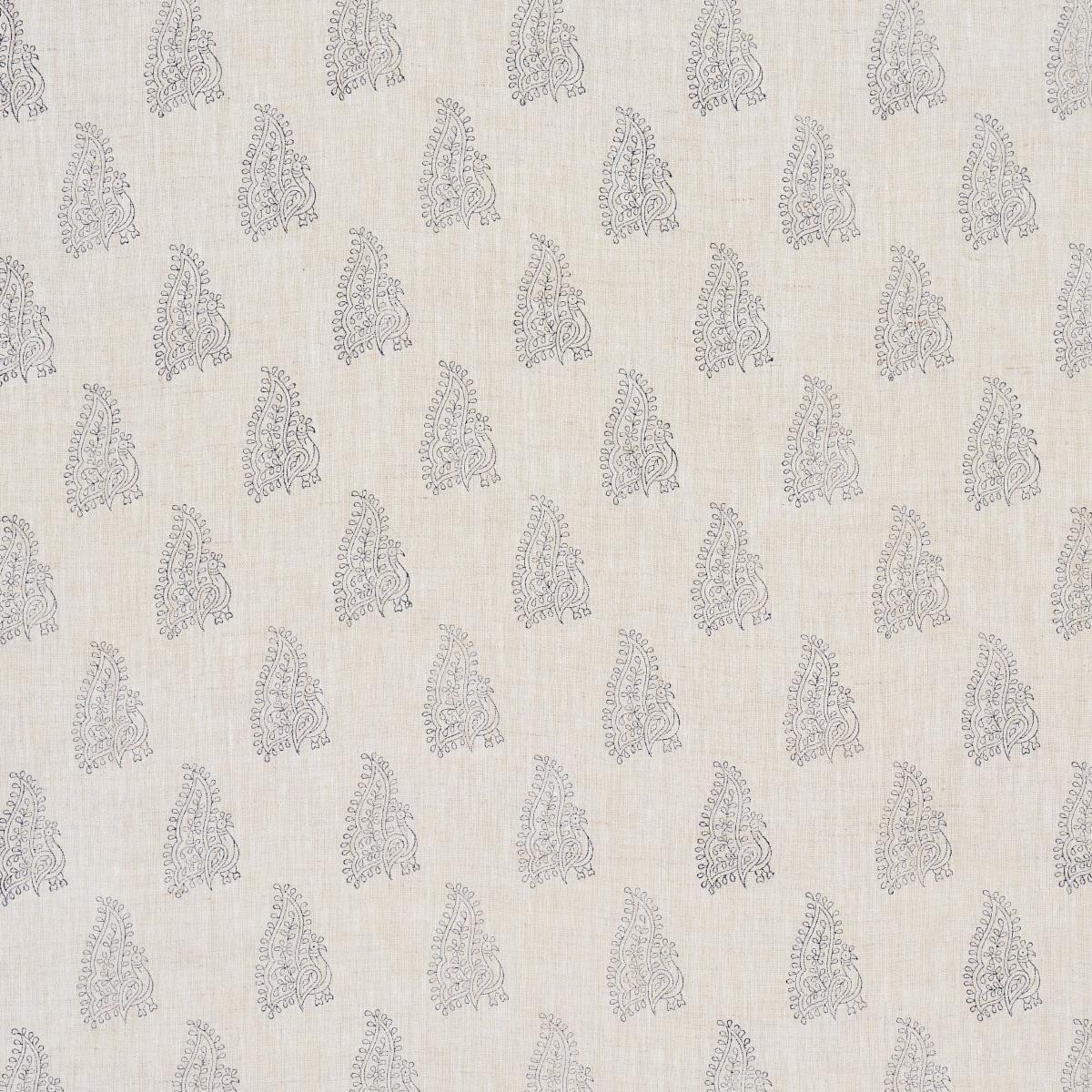 Schumacher Peacock Linen Hand Blocked Print Navy & Flax Fabric