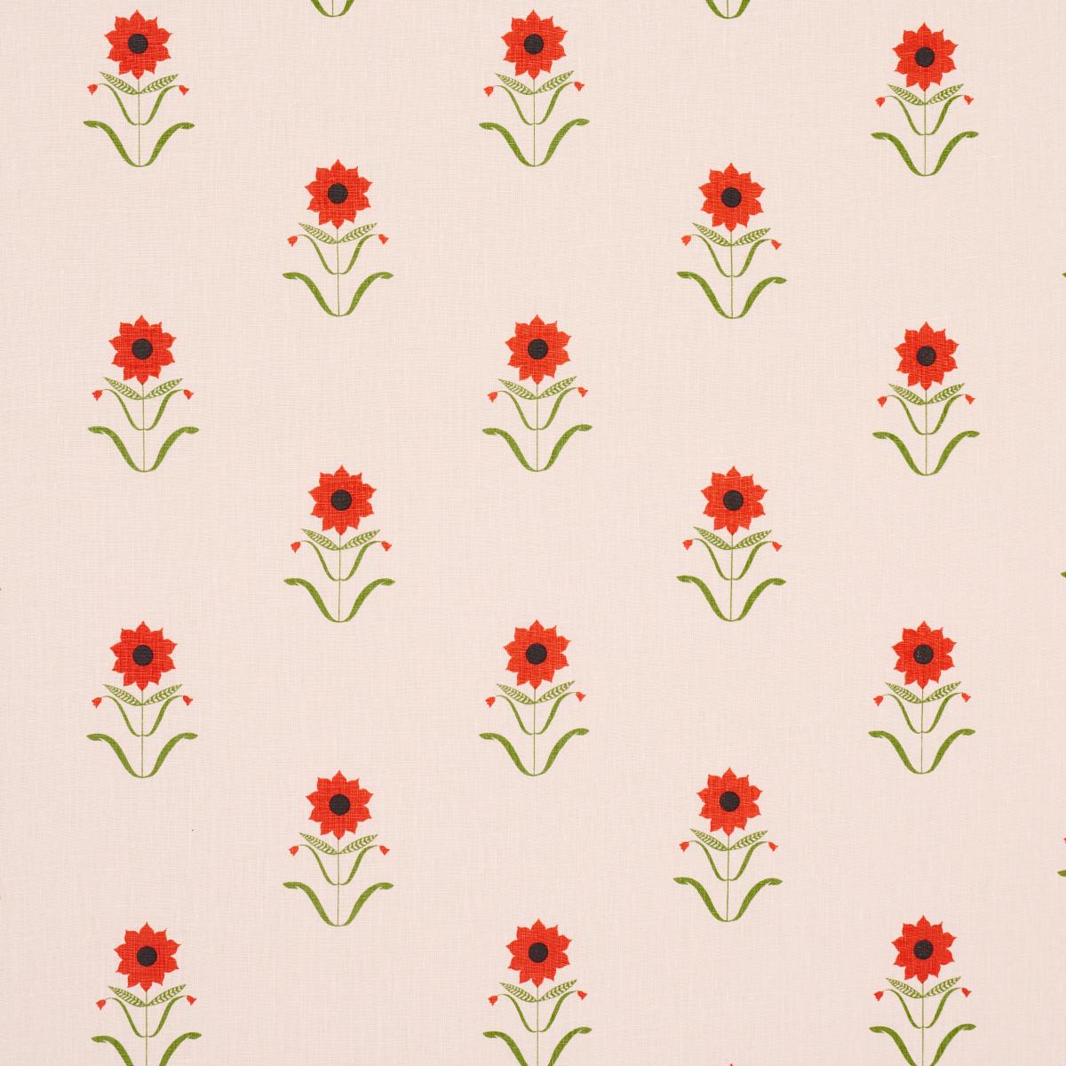 Schumacher Forget Me Nots Red On Pink Fabric