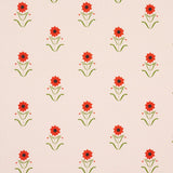 Schumacher Forget Me Nots Red On Pink Fabric