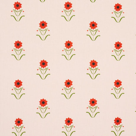 Schumacher Forget Me Nots Red On Pink Fabric