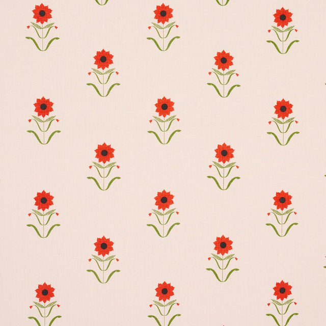 Schumacher Forget Me Nots Red On Pink Fabric