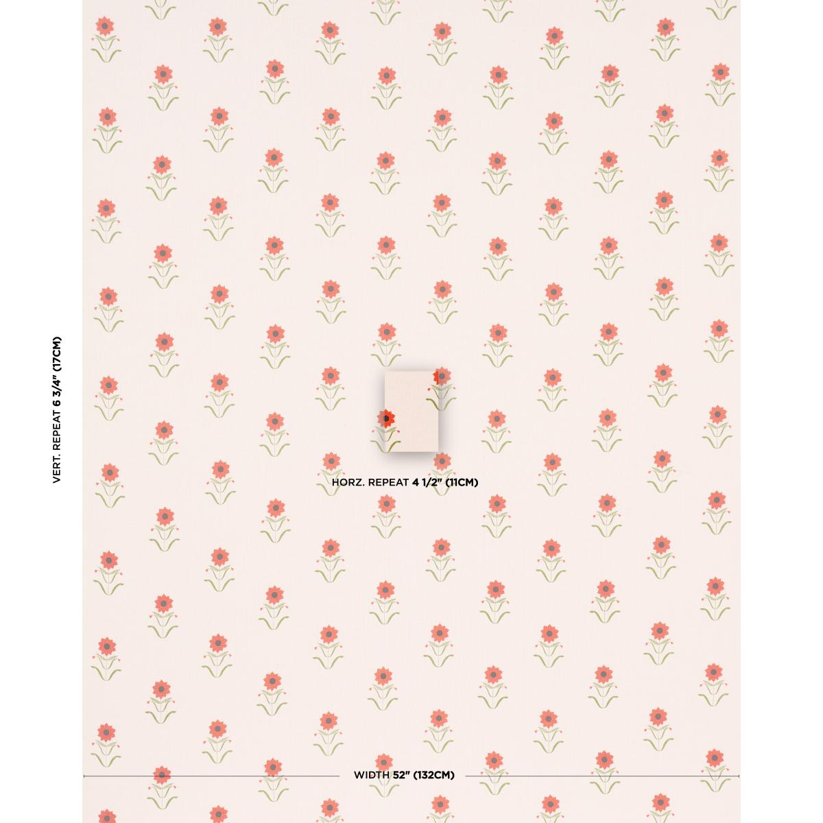 Schumacher Forget Me Nots Red On Pink Fabric