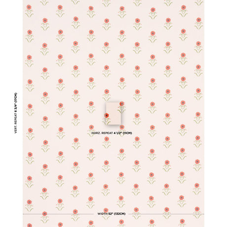 Schumacher Forget Me Nots Red On Pink Fabric