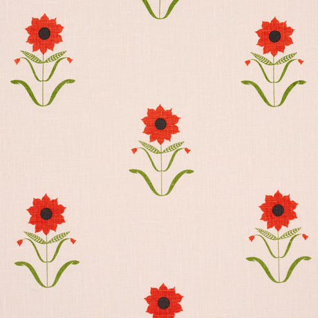 Schumacher Forget Me Nots Red On Pink Fabric