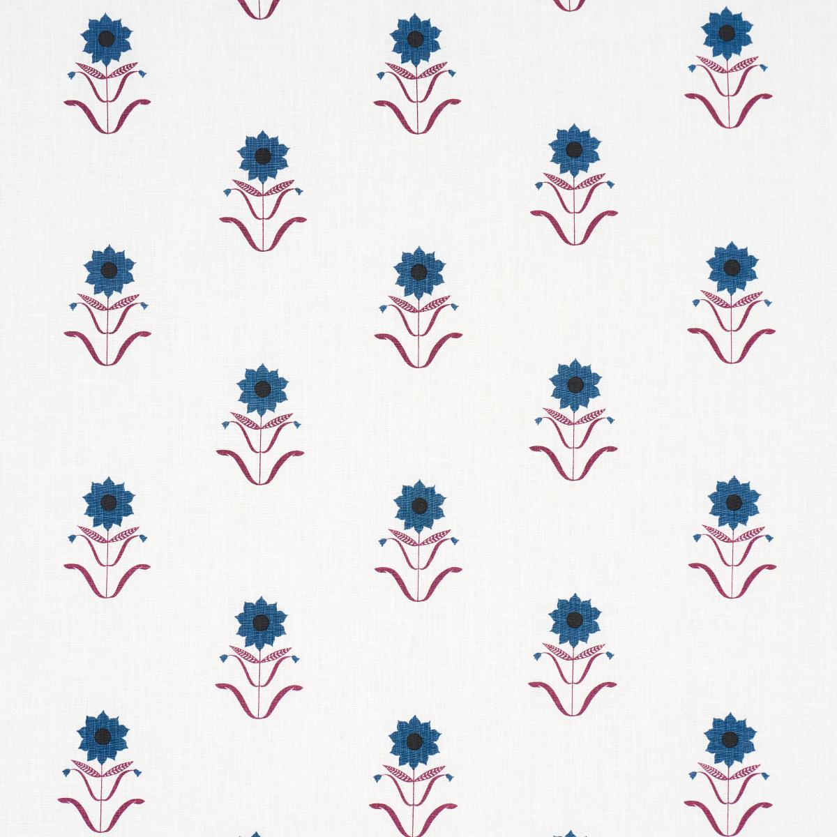 Schumacher Forget Me Nots Blue & Plum Fabric