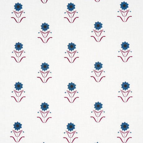 Schumacher Forget Me Nots Blue & Plum Fabric