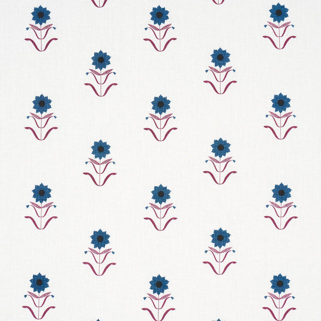 Schumacher Forget Me Nots Blue & Plum Fabric