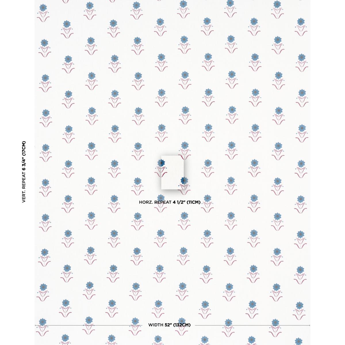 Schumacher Forget Me Nots Blue & Plum Fabric