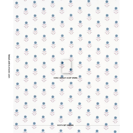 Schumacher Forget Me Nots Blue & Plum Fabric