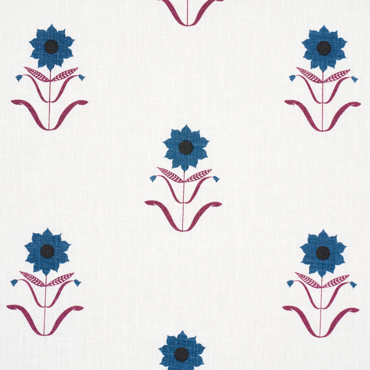 Schumacher Forget Me Nots Blue & Plum Fabric