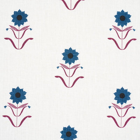Schumacher Forget Me Nots Blue & Plum Fabric