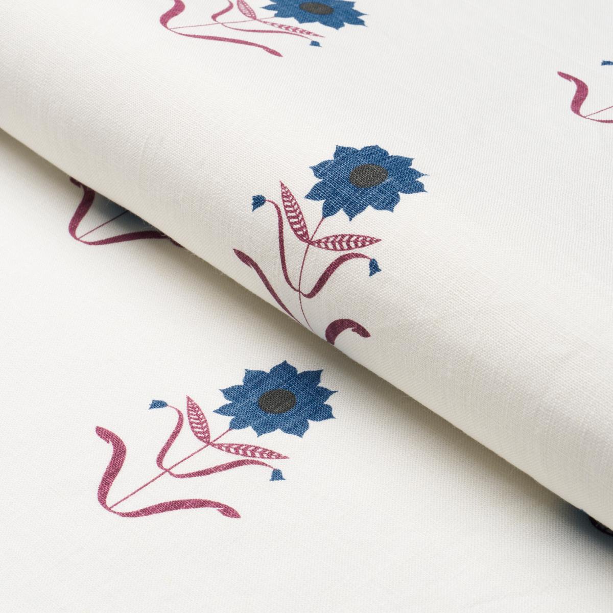 Schumacher Forget Me Nots Blue & Plum Fabric