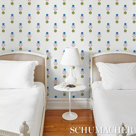 Schumacher Forget Me Dots Blue & Plum Wallpaper