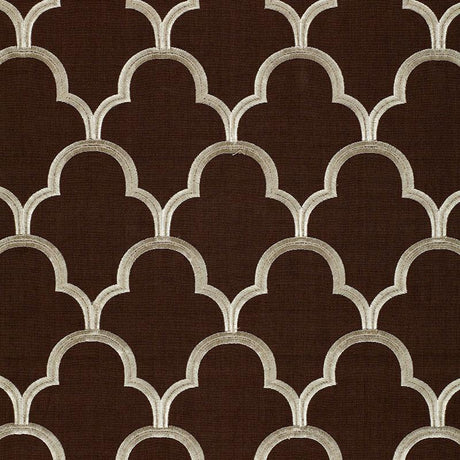 Schumacher Scallop Embroidery Espresso Fabric