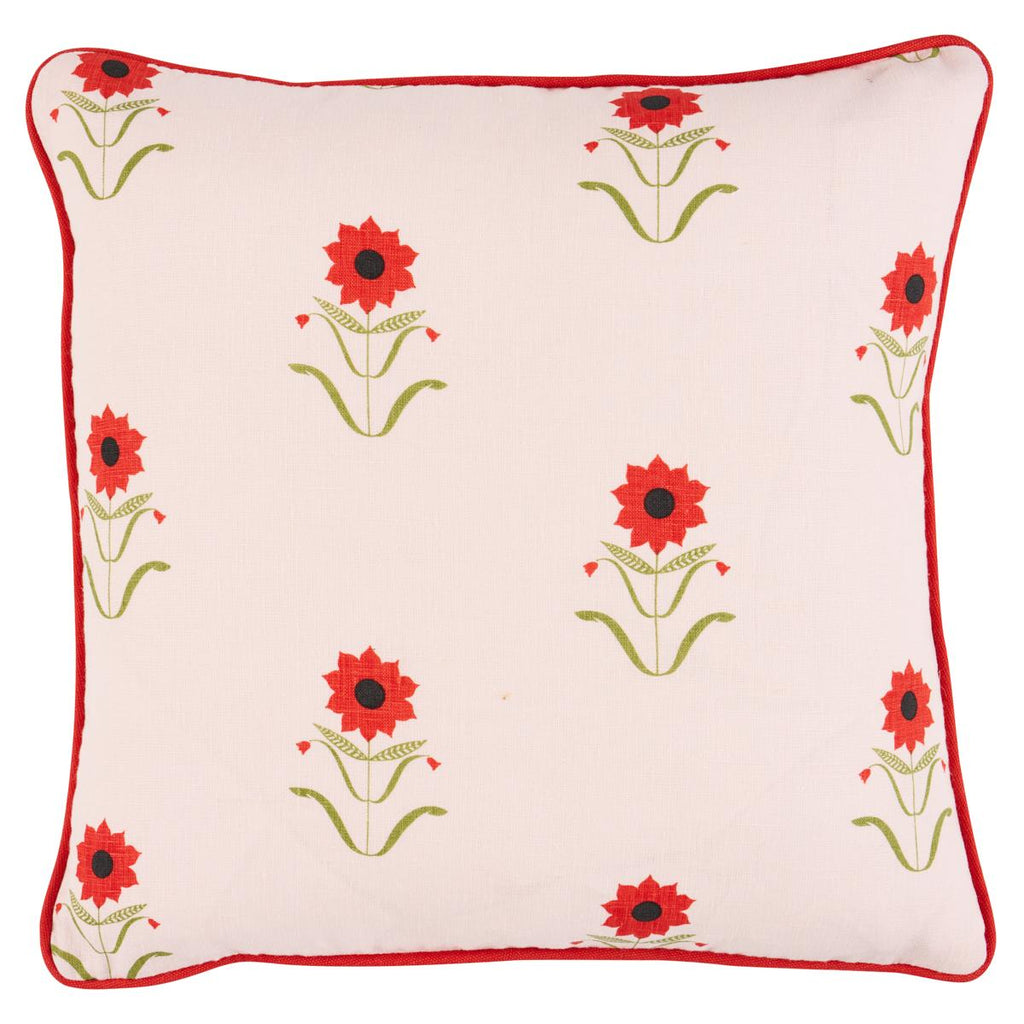 Schumacher Forget Me Nots Red On Pink 16" x 16" Pillow