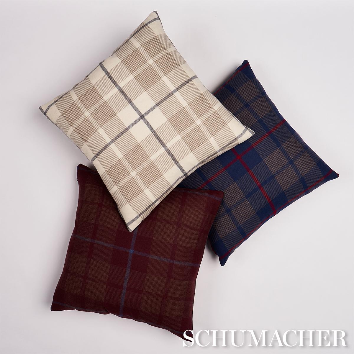 Schumacher Burgundy 20" x 20" Montana Wool Plaid Pillow